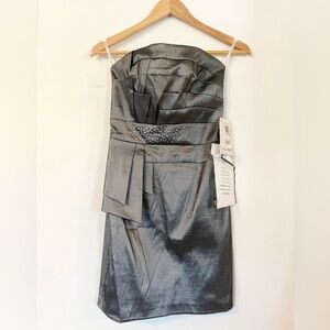 NWT Jessica McClintock Silver Metallic Gunmetal Short Party Dress Wedding Prom 6